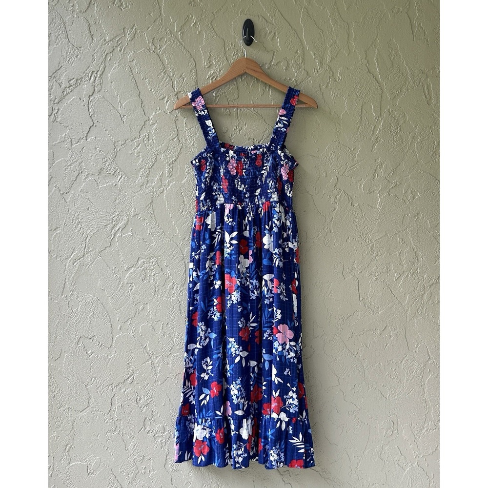 Draper James Women's Small Blue Multicolor Smocked Bodice Sheath Midi Dress NWOT - Picture 6 of 15